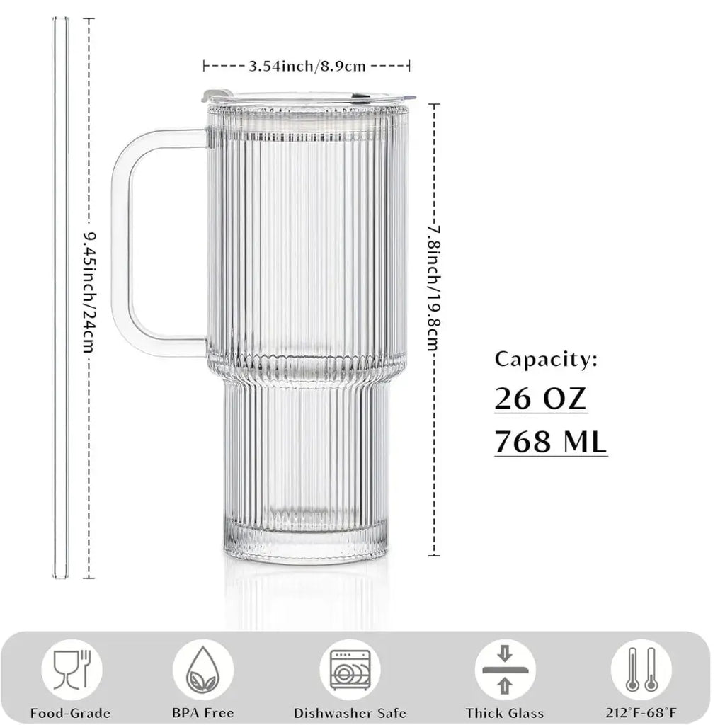 Ribbed Borosilicate Glass Cup - Heat Resistant, 26oz Capacity, view 5