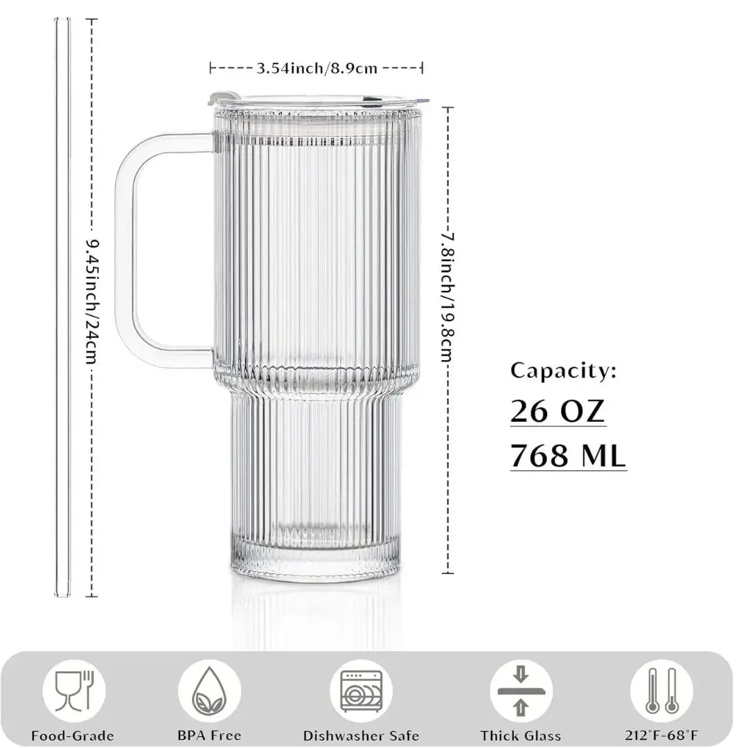 Ribbed Borosilicate Glass Cup - Heat Resistant, 26oz Capacity, view 5