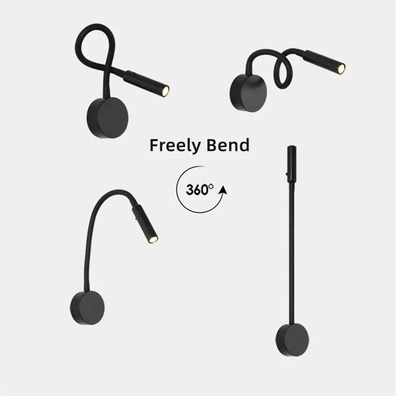 Modern Flexible LED Reading Wall Lamp for Bedroom or Study - 1W/3W, Touch Switch, view 6