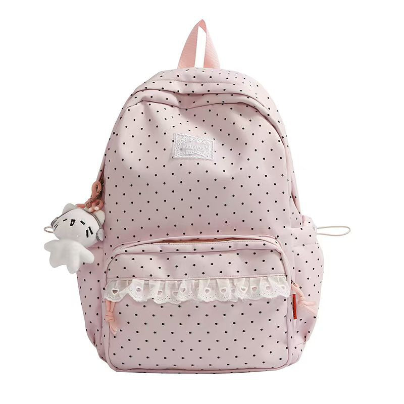 Polka Dot Ruffled Backpack for School and Daily Outings, view 3