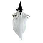 LED Hanging Ghost Halloween Decoration with Witch Hat and Skeleton Arms