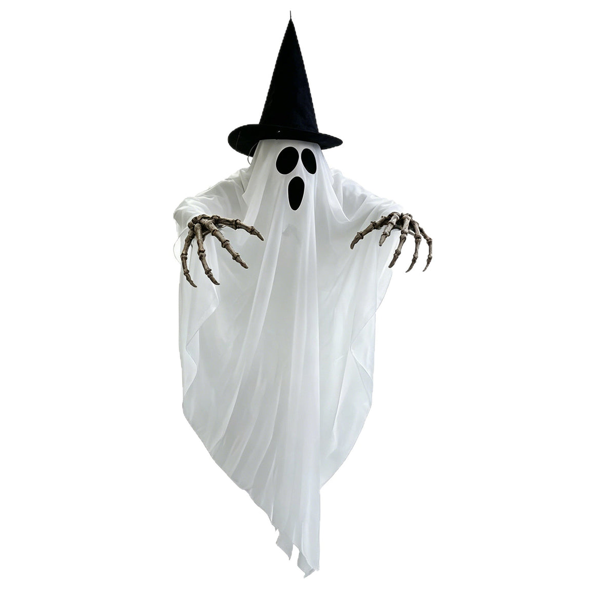 LED Hanging Ghost Halloween Decoration with Witch Hat and Skeleton Arms