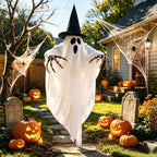 LED Hanging Ghost Halloween Decoration with Witch Hat and Skeleton Arms