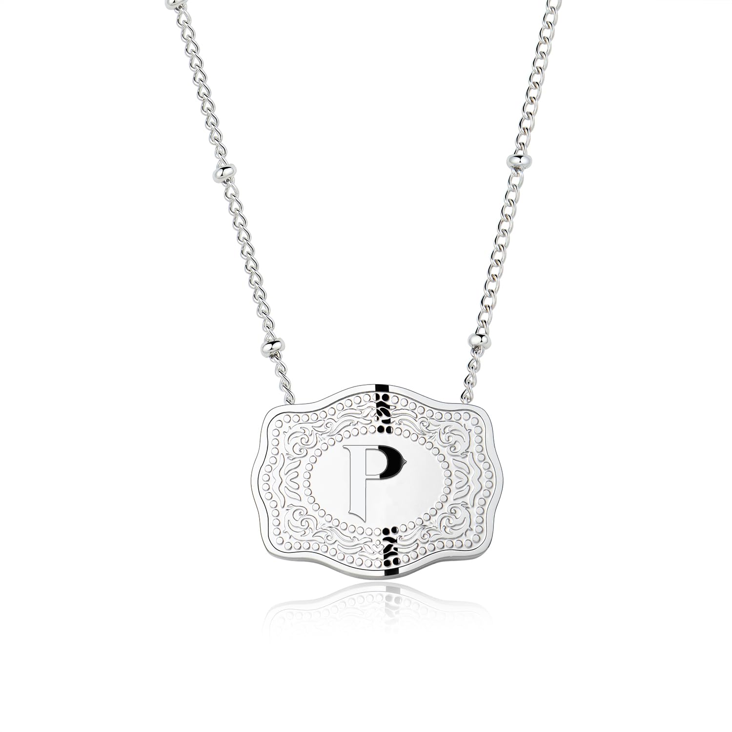Dainty Belt Buckle Letter Initial Necklace for Women - Cowgirl Western Style, view 19