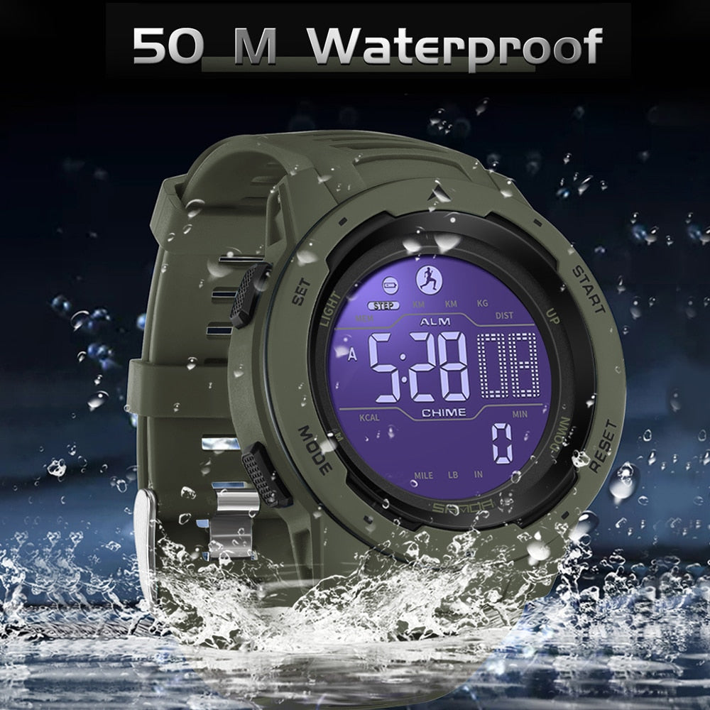 Waterproof Military Pedometer Digital Watch - Resin Case, Rubber Band, view 5