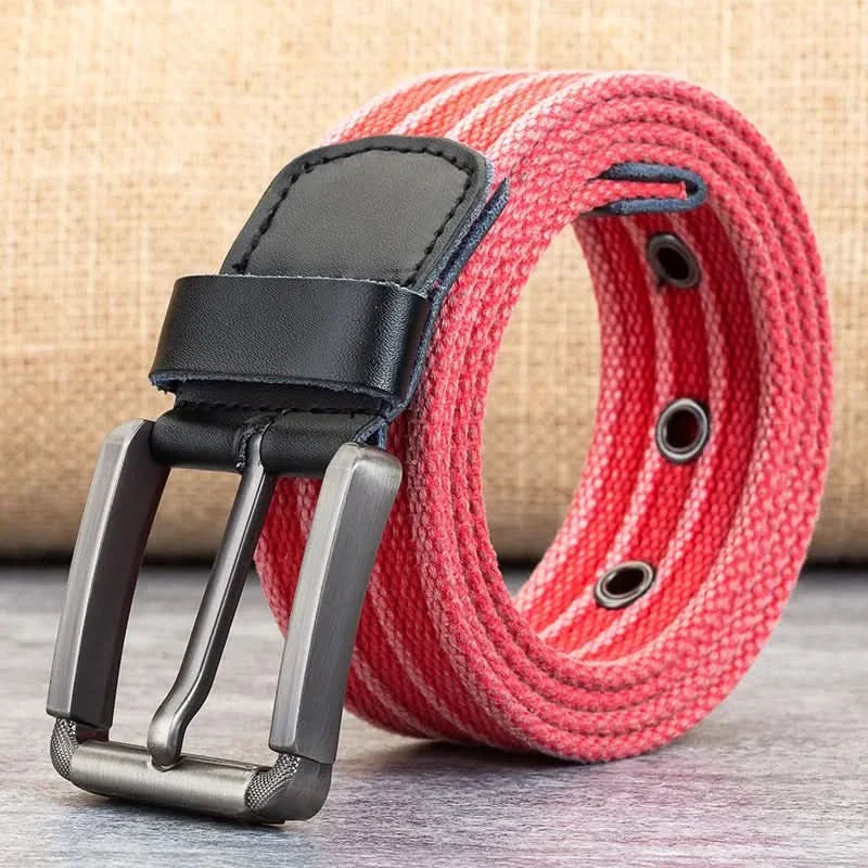 Men’s Canvas Belt - Adjustable Striped Waistband, 120-140 cm, 3.8 cm Wide, view 25
