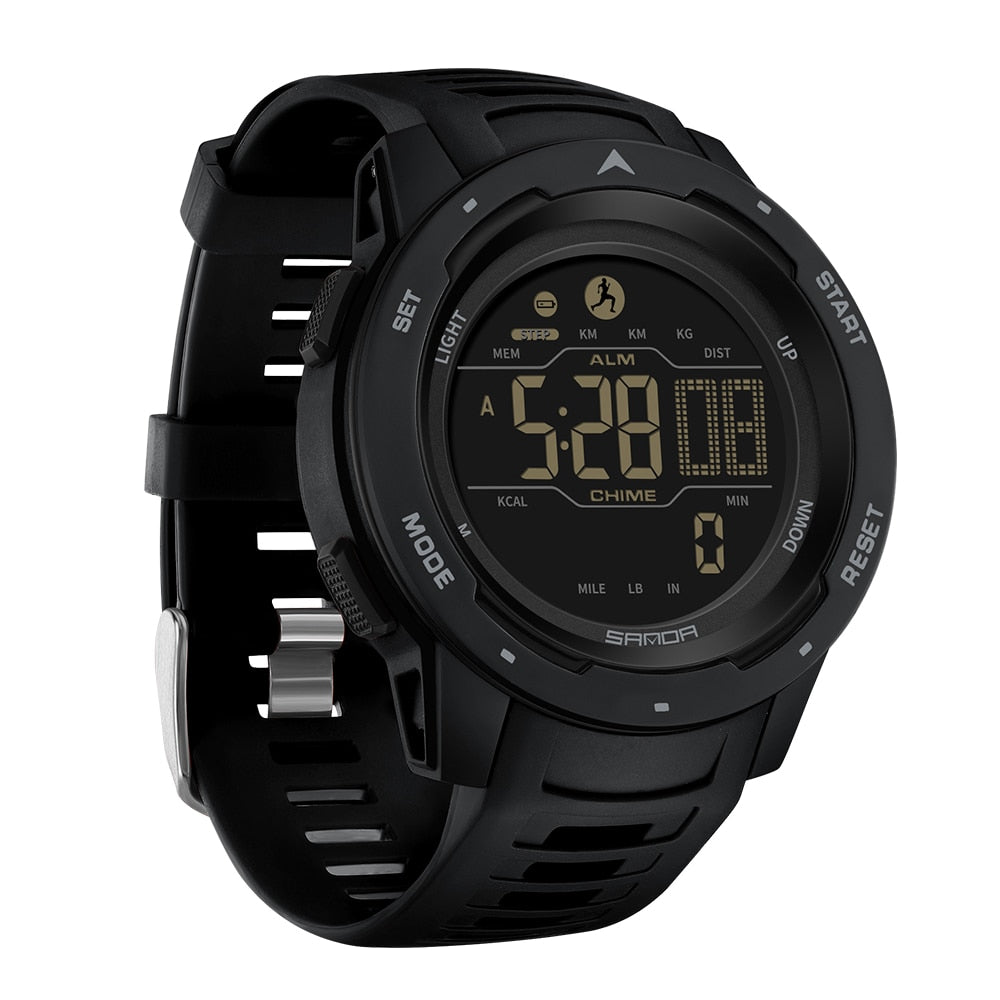 Waterproof Military Pedometer Digital Watch - Resin Case, Rubber Band, view 3