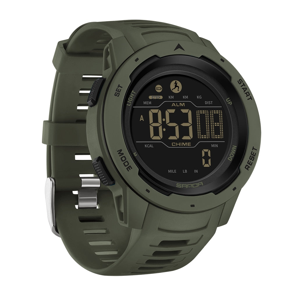 Waterproof Military Pedometer Digital Watch - Resin Case, Rubber Band, view 7