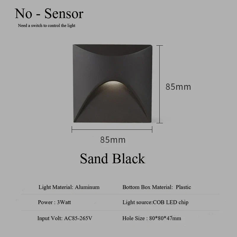 Waterproof IP65 LED Recessed Wall Lamp for Outdoor Stairs, Balcony, 3W, Aluminium, view 9