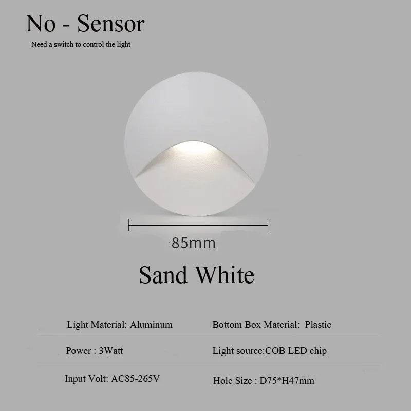 Waterproof IP65 LED Recessed Wall Lamp for Outdoor Stairs, Balcony, 3W, Aluminium