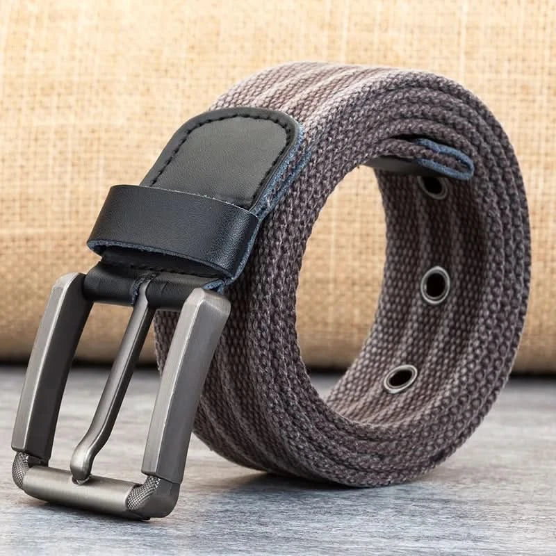 Men’s Canvas Belt - Adjustable Striped Waistband, 120-140 cm, 3.8 cm Wide, view 21