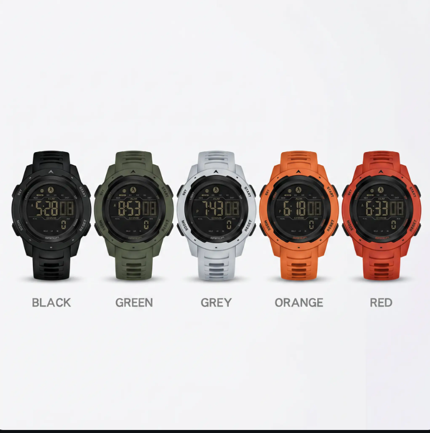 Waterproof Military Pedometer Digital Watch - Resin Case, Rubber Band