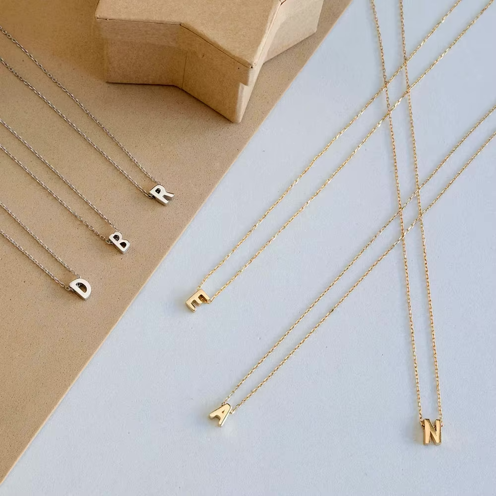 Dainty Minimal Letter Initial Necklace - Adjustable 45cm Chain, view 6
