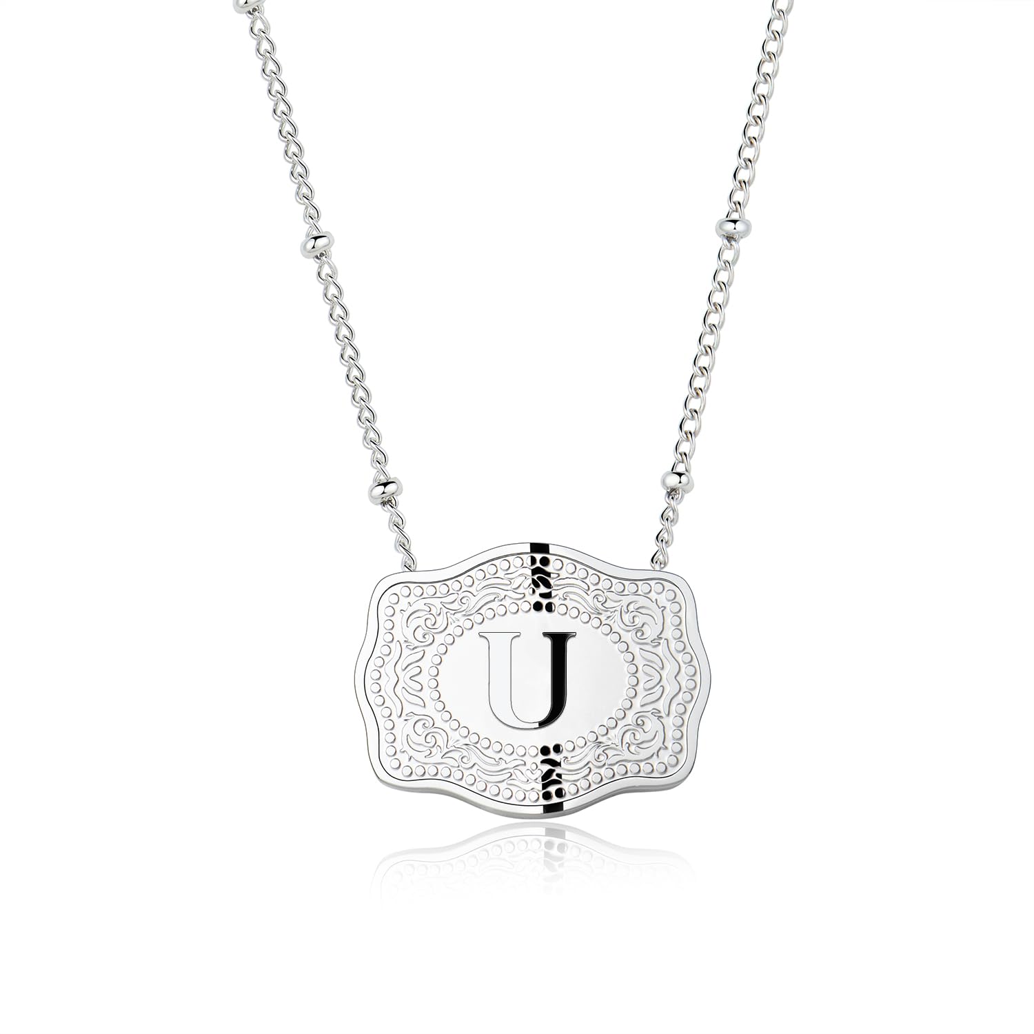 Dainty Belt Buckle Letter Initial Necklace for Women - Cowgirl Western Style, view 24