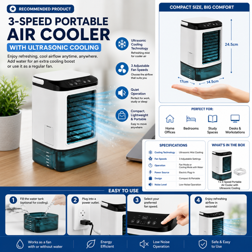 3-Speed Portable Air Conditioner with Ultrasonic Cooling - Plug-In, Up to 15m², view 2