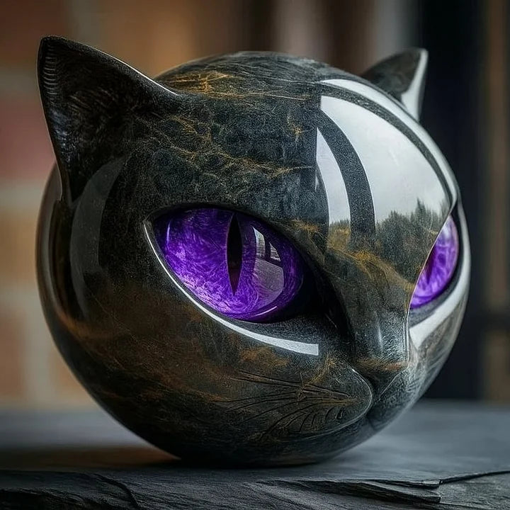 Black Cat Head Decorative Sculpture for Home or Desk - Hypnotic Eyes, view 11