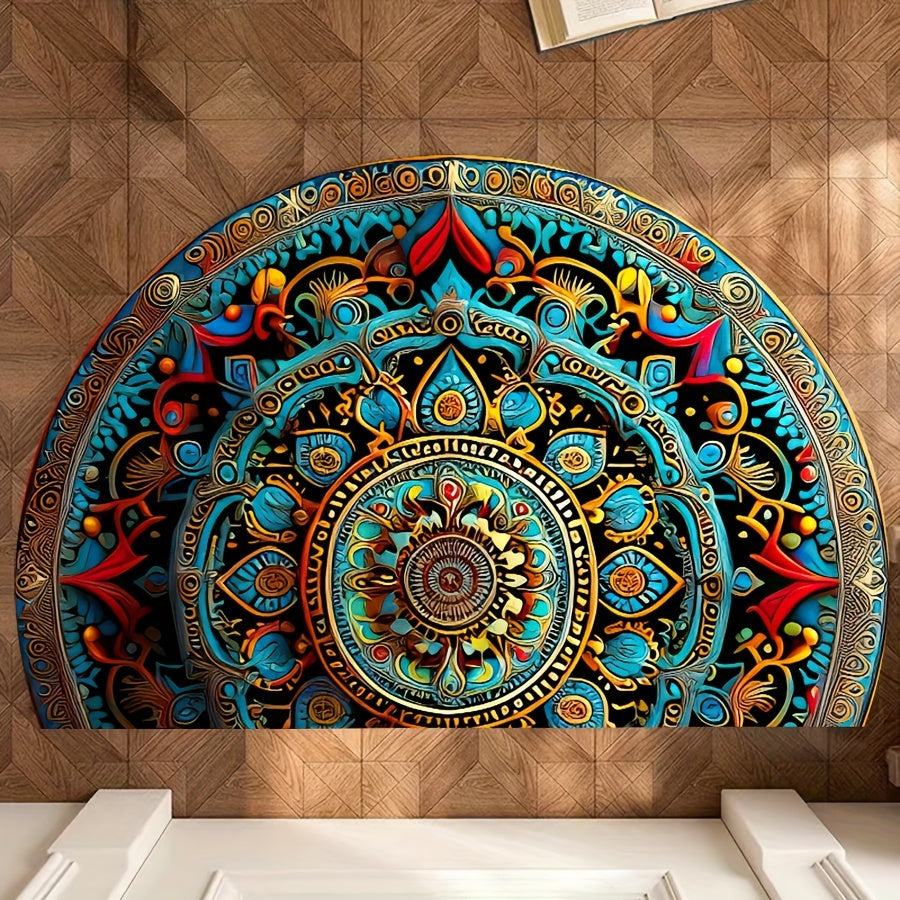 Half Round Mandala Door Mat Rug - 50% Polyester, Low Pile, view 5