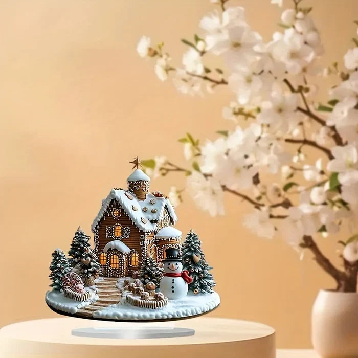 Acrylic Gingerbread House Christmas Decoration with Snowman