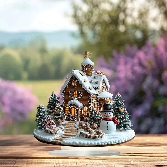 Acrylic Gingerbread House Christmas Decoration with Snowman