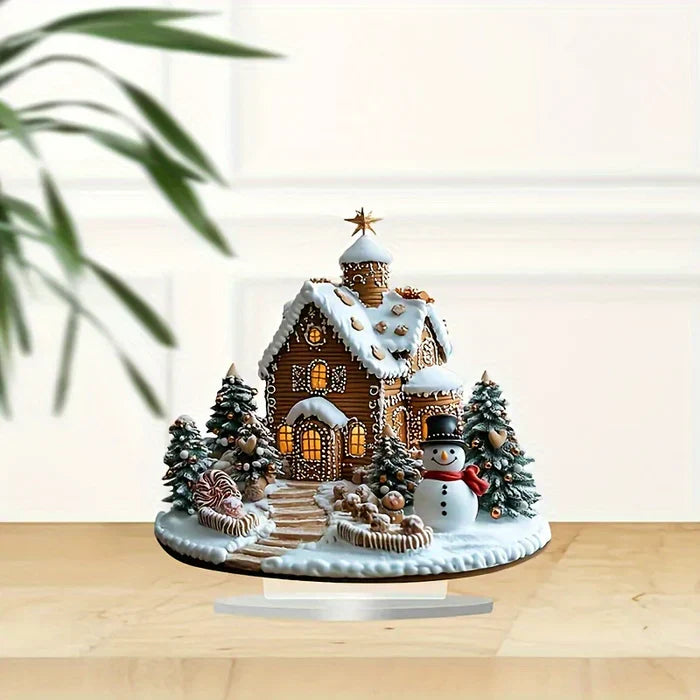 Acrylic Gingerbread House Christmas Decoration with Snowman