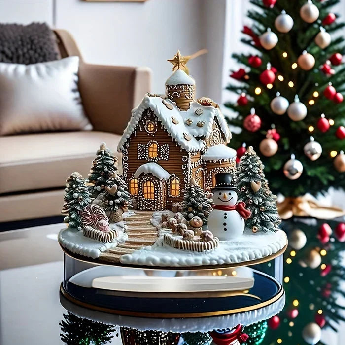 Acrylic Gingerbread House Christmas Decoration with Snowman