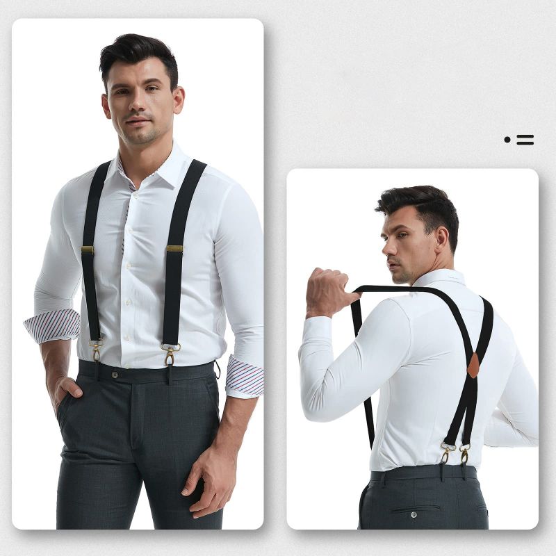 Adjustable X-Design Elastic Suspenders with Four Detachable Clips