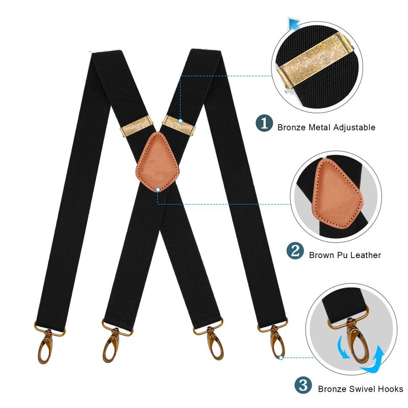 Adjustable X-Design Elastic Suspenders with Four Detachable Clips
