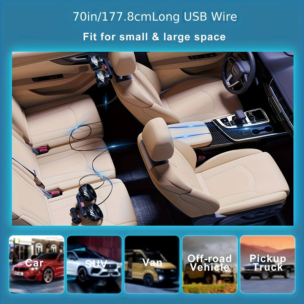 AirTrek Duo Double USB Car Fan, 5-Blade, 360° Rotatable, 21 cm