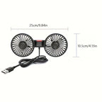 AirTrek Duo Double USB Car Fan, 5-Blade, 360° Rotatable, 21 cm