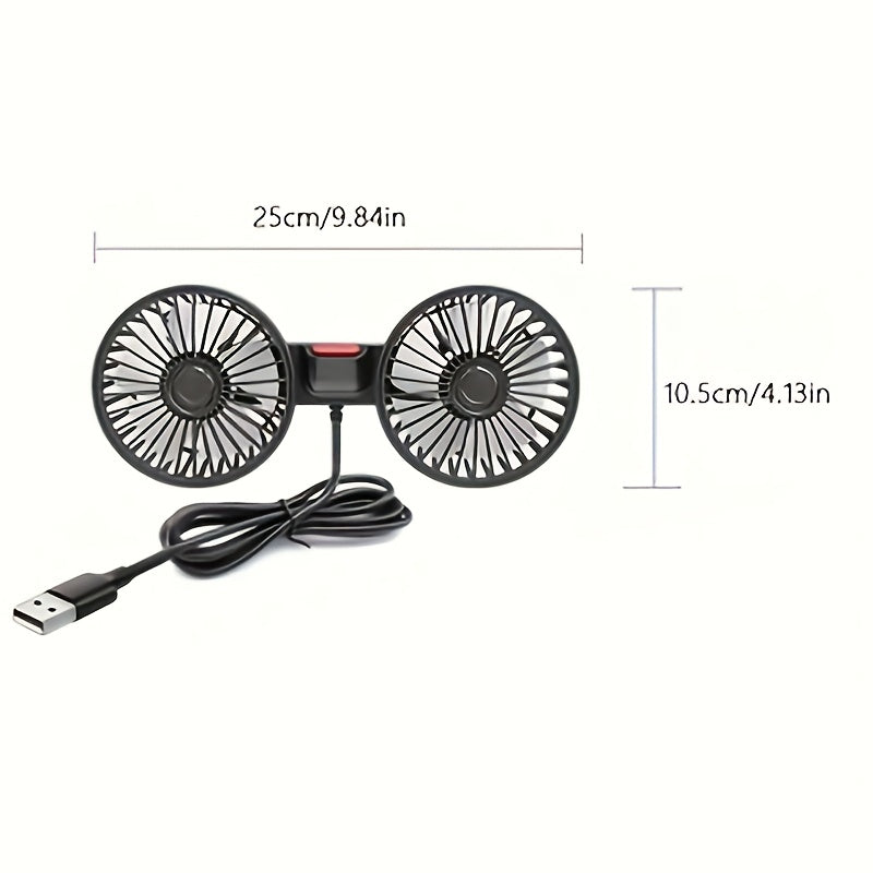 AirTrek Duo Double USB Car Fan, 5-Blade, 360° Rotatable, 21 cm