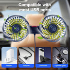 AirTrek Duo Double USB Car Fan, 5-Blade, 360° Rotatable, 21 cm