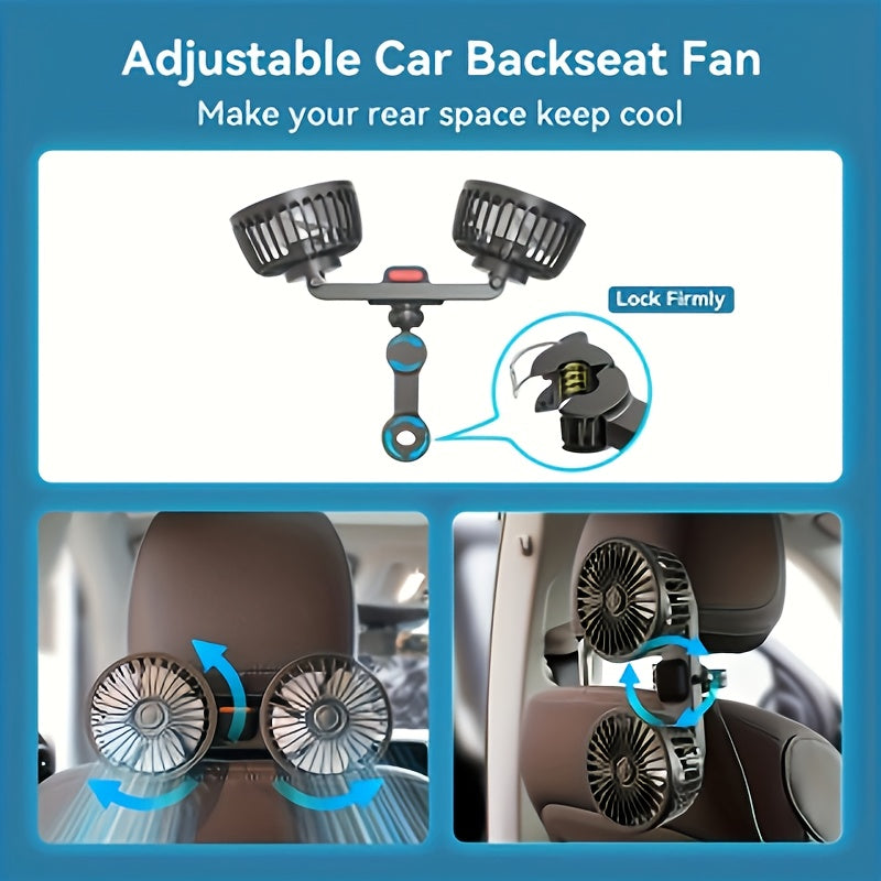AirTrek Duo Double USB Car Fan, 5-Blade, 360° Rotatable, 21 cm