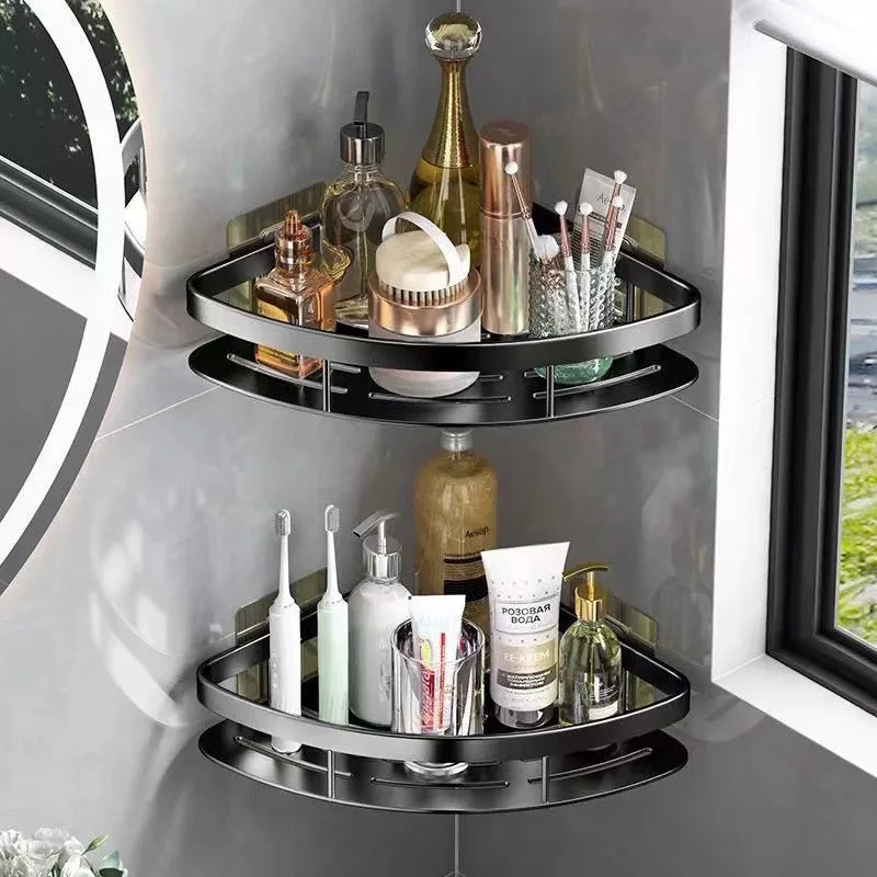Aluminium Corner Bathroom Wall Shelf, 22 × 29 × 5.5 cm