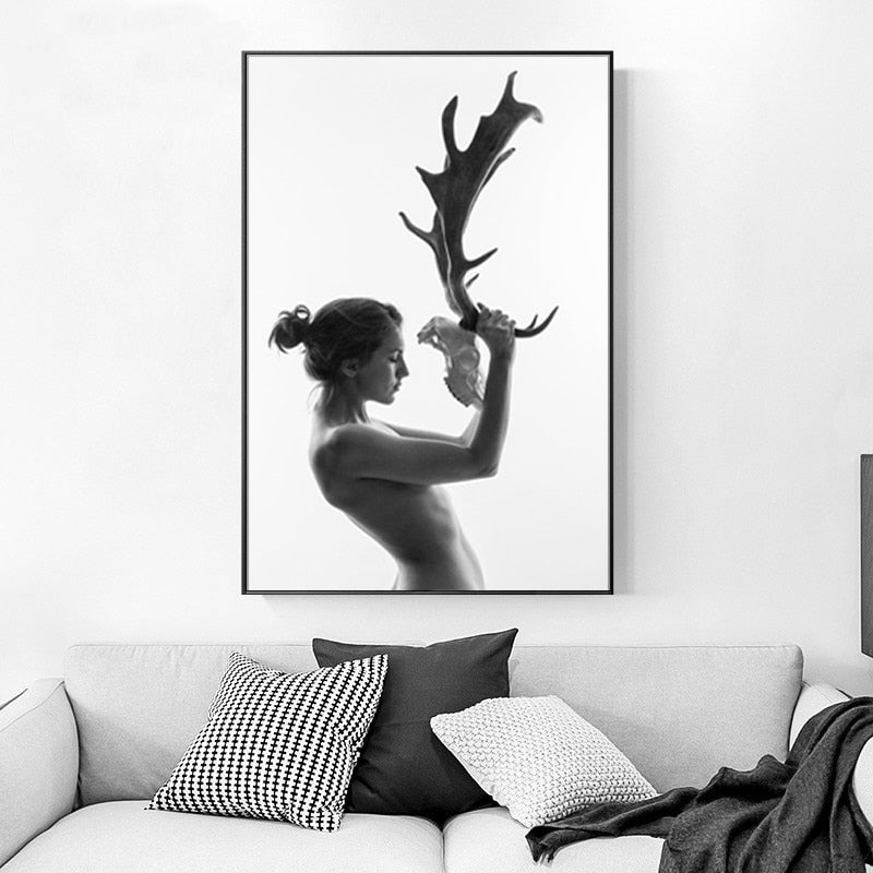 Elegant Black and White Canvas Art of Woman for Home Decor | Welvere-Welvere
