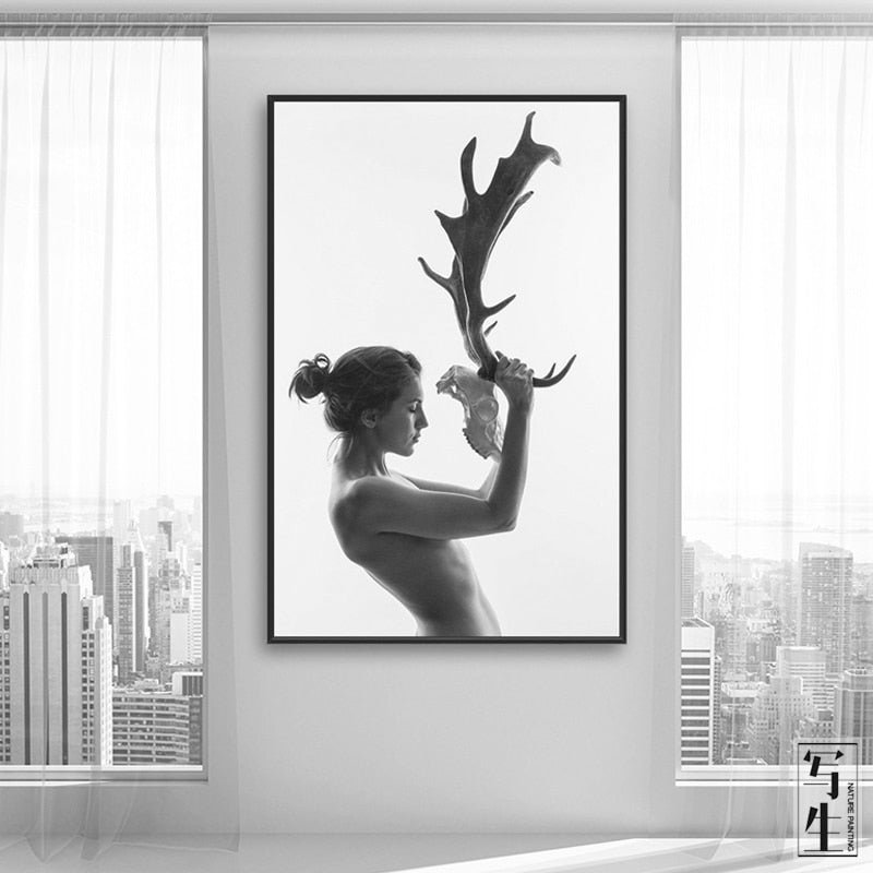 Elegant Black and White Canvas Art of Woman for Home Decor | Welvere-Welvere