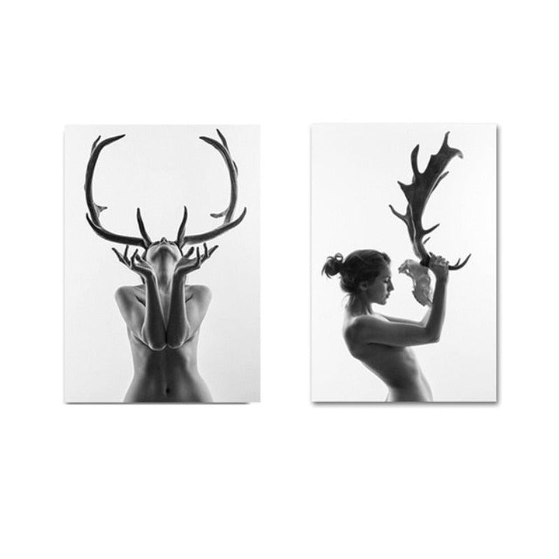 Elegant Black and White Canvas Art of Woman for Home Decor | Welvere-Welvere