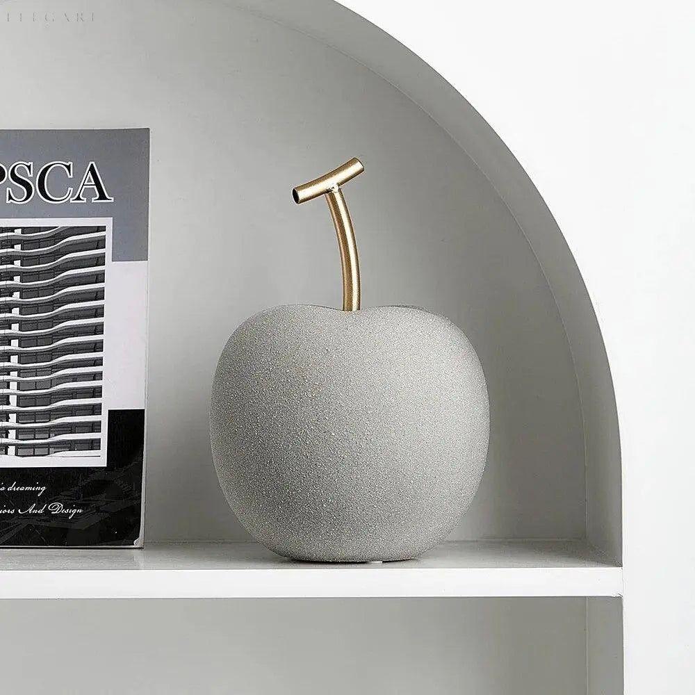 Apple and Pear Fruit Figures in Resin, Rustic Concrete Finish