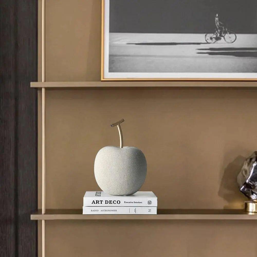 Apple and Pear Fruit Figures in Resin, Rustic Concrete Finish