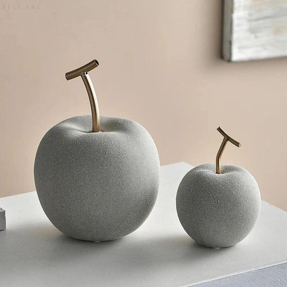 Apple and Pear Fruit Figures in Resin, Rustic Concrete Finish