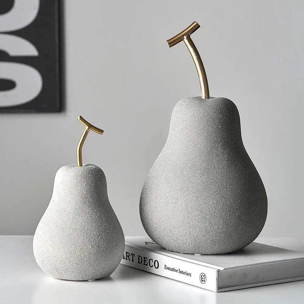 Apple and Pear Fruit Figures in Resin, Rustic Concrete Finish