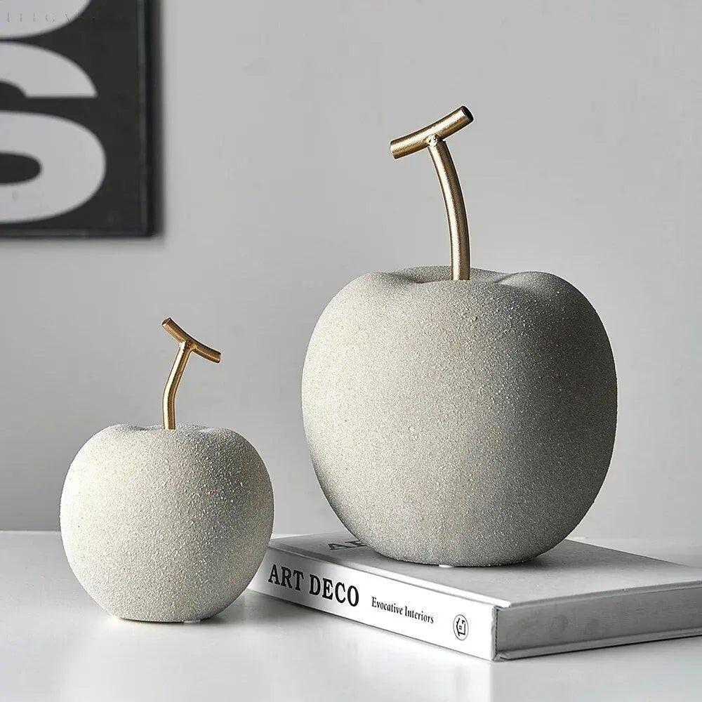 Apple and Pear Fruit Figures in Resin, Rustic Concrete Finish