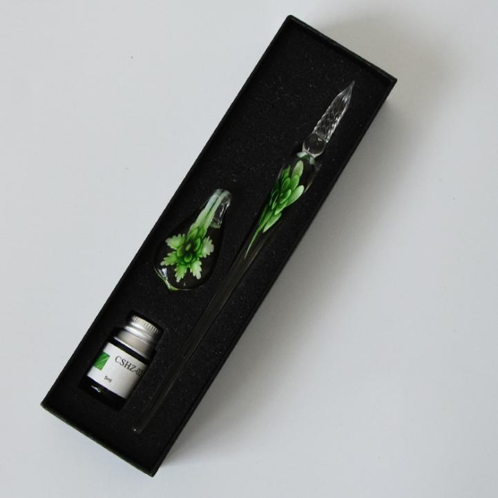 Glass Calligraphy Pen Set with Ink and Holder - 1.6cm Tip, 18.5cm Length