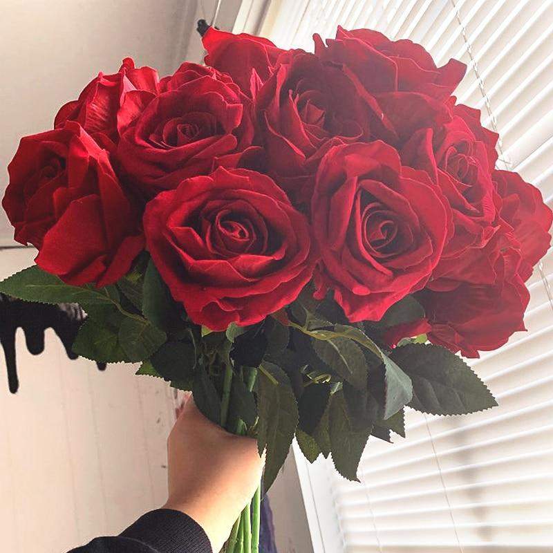 Artificial Flannel Roses, 10 Pieces, 50 cm