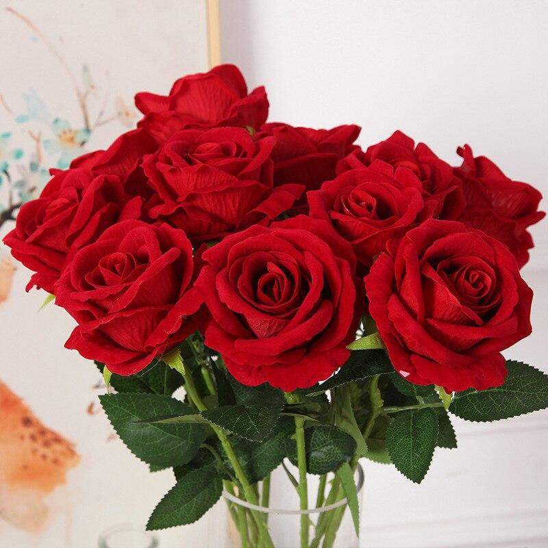 Artificial Flannel Roses, 10 Pieces, 50 cm