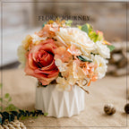 Artificial Floral Arrangement with Roses, Ceramic Pot and Twine Bow
