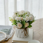 Artificial Floral Arrangement with Roses, Ceramic Pot and Twine Bow
