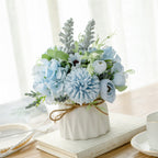 Artificial Floral Arrangement with Roses, Ceramic Pot and Twine Bow