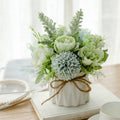 Artificial Floral Arrangement with Roses, Ceramic Pot and Twine Bow