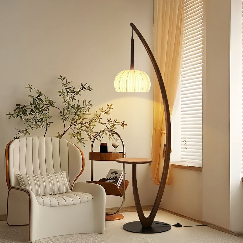 Artistic Curved Floor Lamp with Integrated Side Table and LED