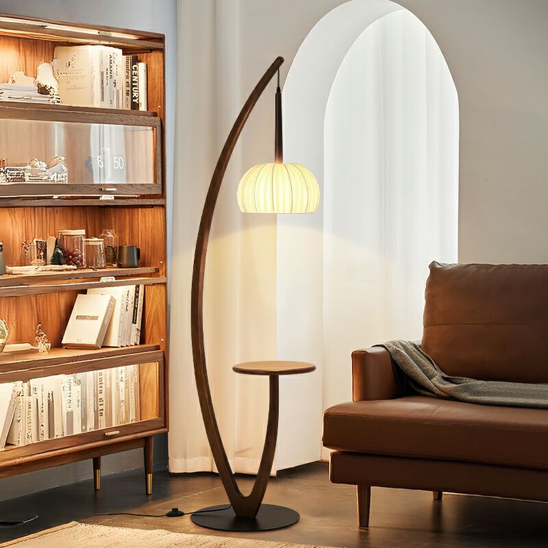Artistic Curved Floor Lamp with Integrated Side Table and LED